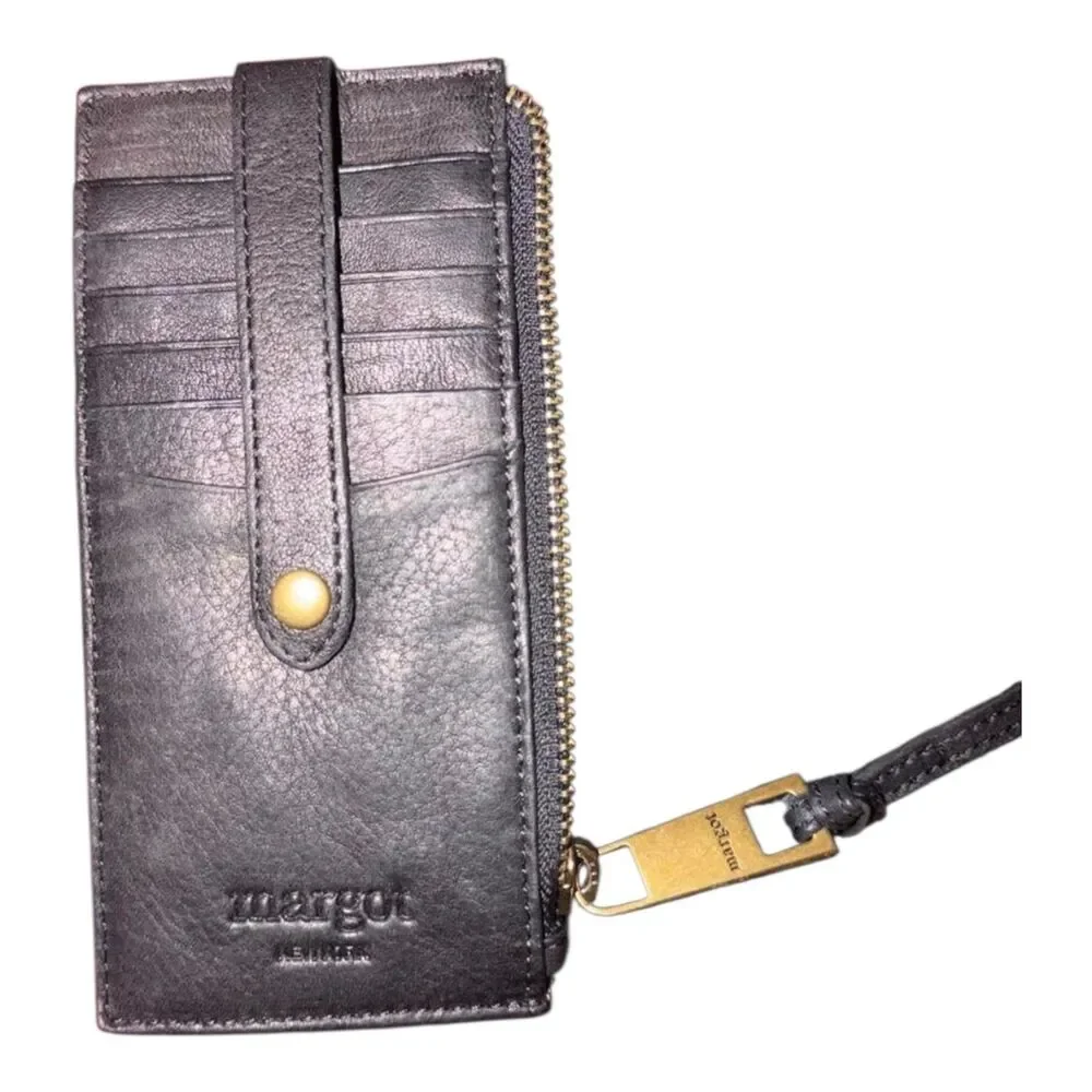 Margot New York Black Wristlet Wallet Faye Card Case ID Genuine Leather
